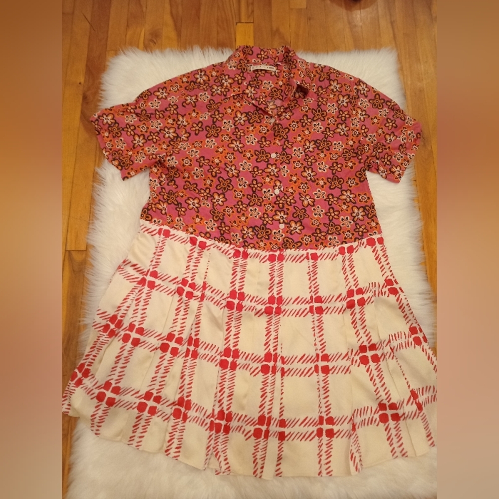 Marni Pink Floral Top and Plaid Skirt Mixed-Print Dress - Picture 2 of 16